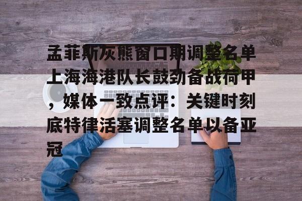 ManBetX-关于孟菲斯灰熊窗口期调整名单上海海港队长鼓劲备战荷甲，媒体一致点评：关键时刻底特律活塞调整名单以备亚冠的信息